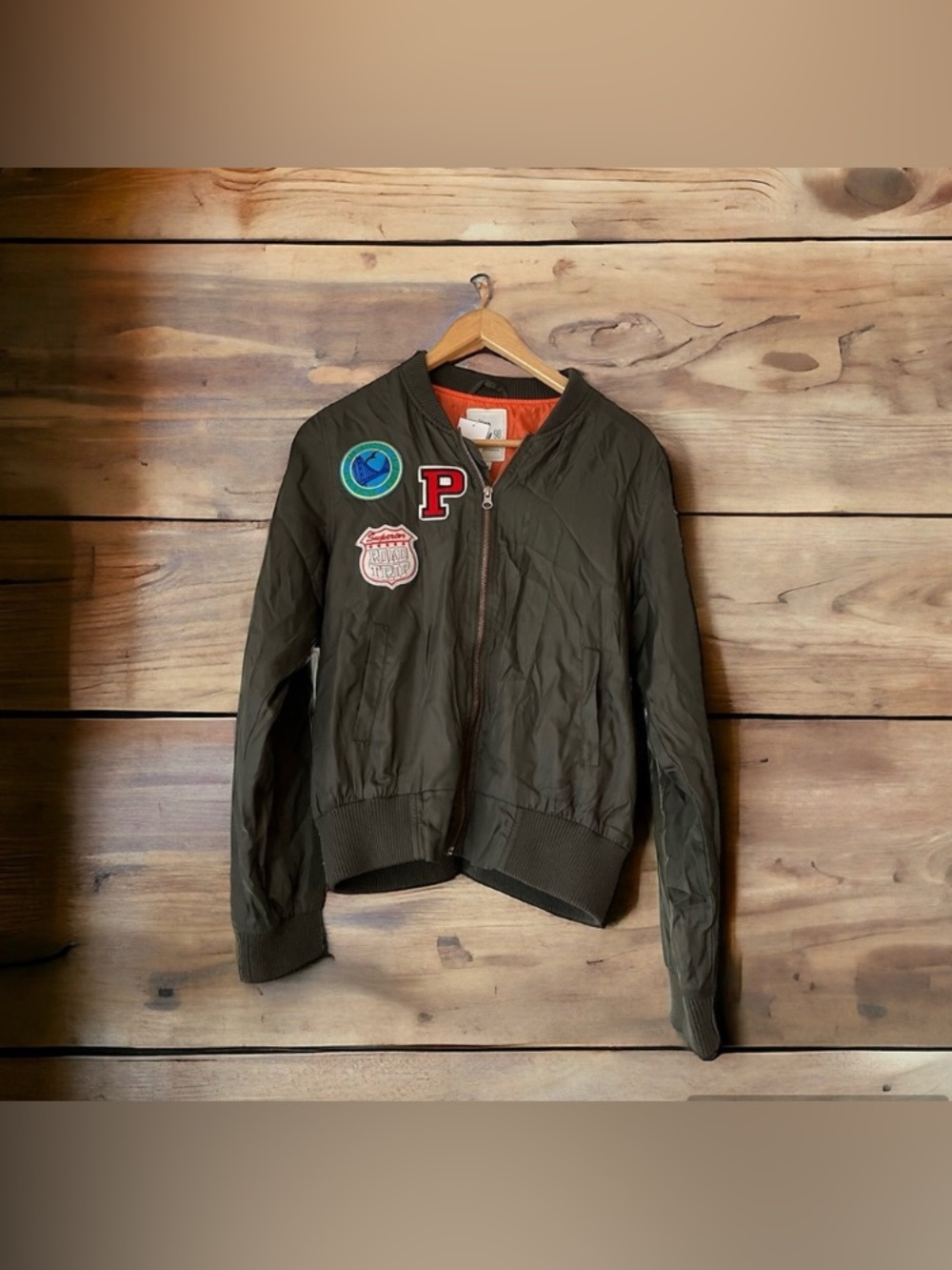 Papaya Lightweight Women Bomber Jacket with Patches & Pockets Festival Aviation